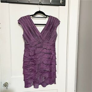 Adrianna Papell Purple Tiered Dress SZ 4 Cocktail Wedding Formal Shimmer Sheath